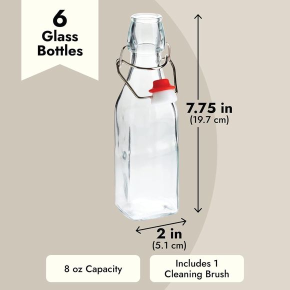 6 8oz Swing Top Glass Bottles with Stoppers Airtight Caps Komucha Oils Vinegar - Picture 6 of 8